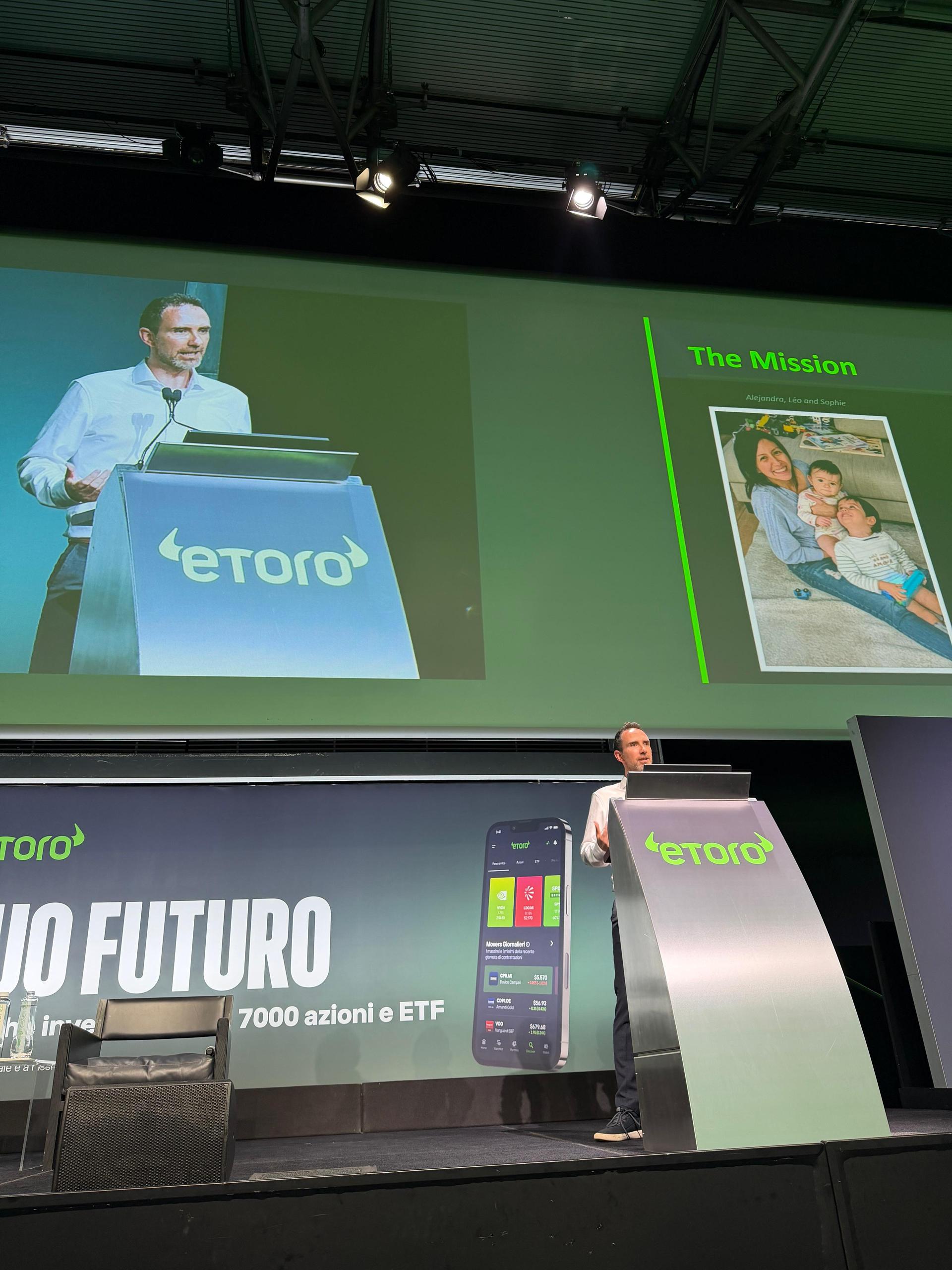 Pierre presenting Finautor at the eToro Summit, Borsa Italiana, Milan